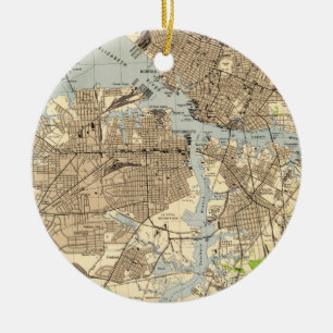 Ornement En Céramique La Norfolk vintage et Portsmouth la Virginie Map