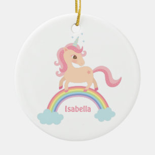 Ornement En Céramique La petite licorne de Cute sur Rainbow Girls Nom Or