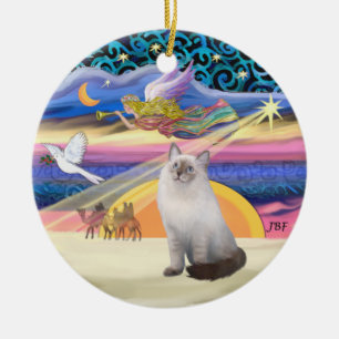 Ornement En Céramique La star de Noël - Le chat Ragdoll à la crème bleue