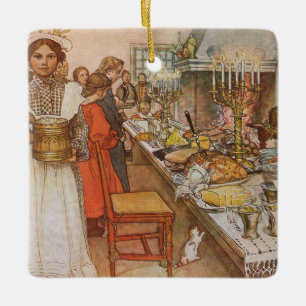 Ornement En Céramique La veille de Noël par Carl Larsson, Fêtes vintage