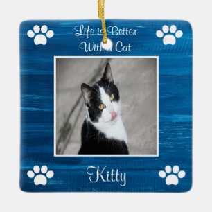 Ornement En Céramique La vie est meilleure avec un chat en céramique orn