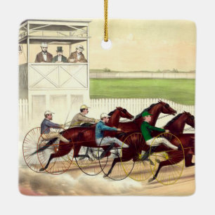 Ornement En Céramique La vie SUPÉRIEURE de course de chevaux