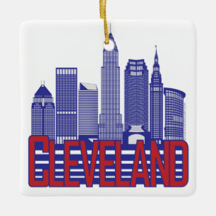 Ornement En Céramique La ville de Cleveland colore l'ornement double