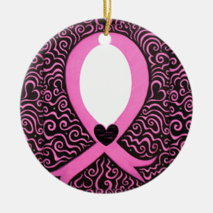 Ornement En Céramique La vue rose de ruban de cancer du sein ajoutent