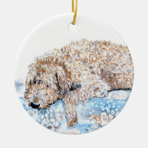 Ornement En Céramique Labradoodle crème