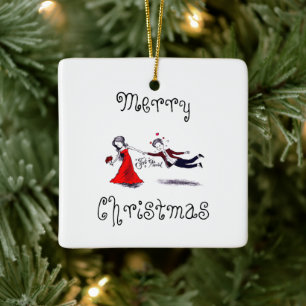 Ornement En Céramique Lady Pulling Mari drôle Mariage