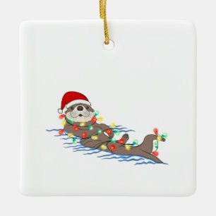 Ornement En Céramique laide noël santa claus otter