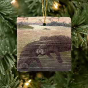 Ornement En Céramique Lamantins ou vaches marines, mammifères marins