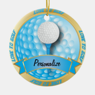 Ornement En Céramique L'amour au golf dans le bleu personnalisent