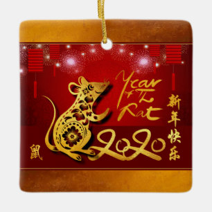 Ornement En Céramique Lanternes chinoises Feu d'artifice Rat Année 2020 