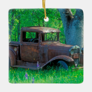 Ornement En Céramique L'antiquité s'est rouillée camion dans un pré