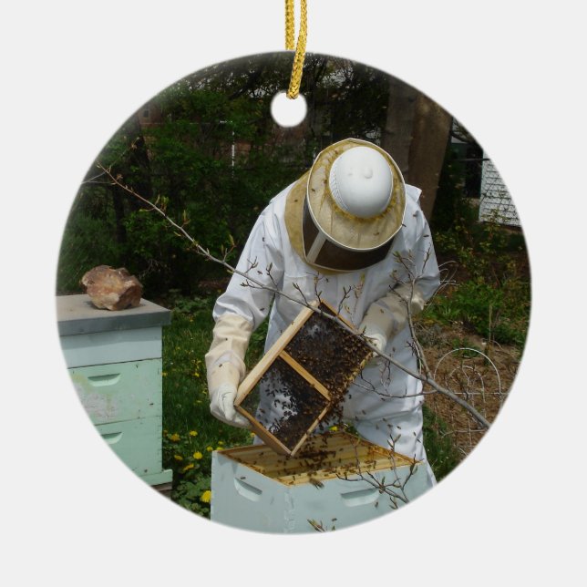 Ornement En Céramique L'apiculteur ajoute des abeilles (Devant)