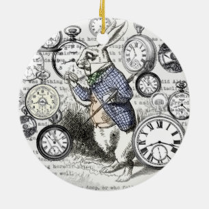 Ornement En Céramique Lapin Blanc Alice au Pays des Merveilles Horloges 