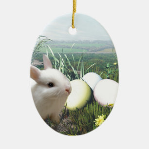 Ornement En Céramique Lapin de Pâques et Oeufs de Pâques