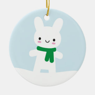 Ornement En Céramique Lapin et ours à neige - Double face
