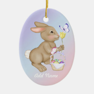 Ornement En Céramique Lapin et panier de Pâques