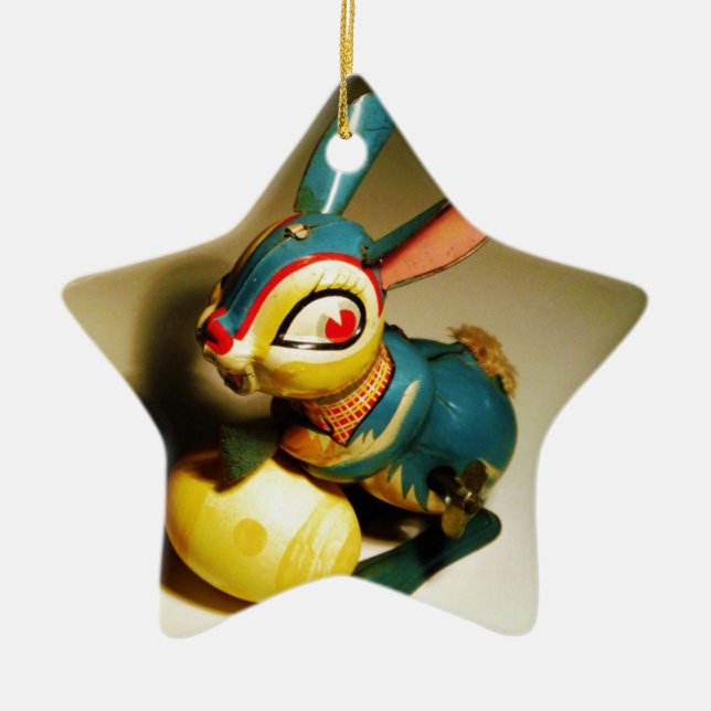 Ornement En Céramique lapin jouet et oeuf jaune pâle (Devant)