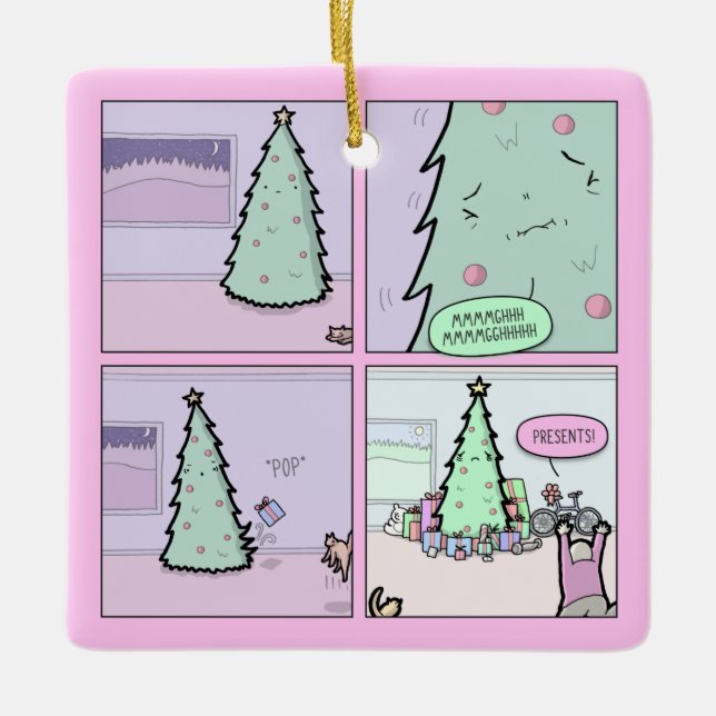 Ornement En Céramique L'arbre de Noël Pooping présente l'ornement (Devant)