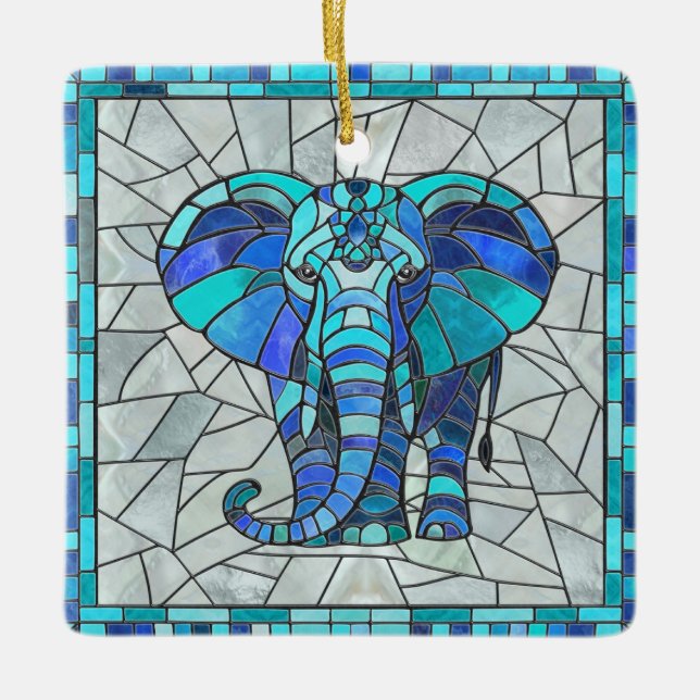 Ornement En Céramique L'art de la mosaïque Blue Elephant (Devant)