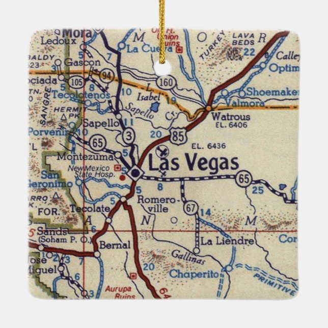 Ornement En Céramique Las Vegas Nouveau-Mexique Ancienne carte (Dos)