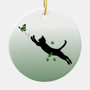 Ornement En Céramique Le chat et le papillon