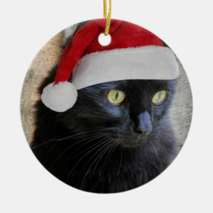 Ornement En Céramique Le chat mignon de Noël, dos de rouge,