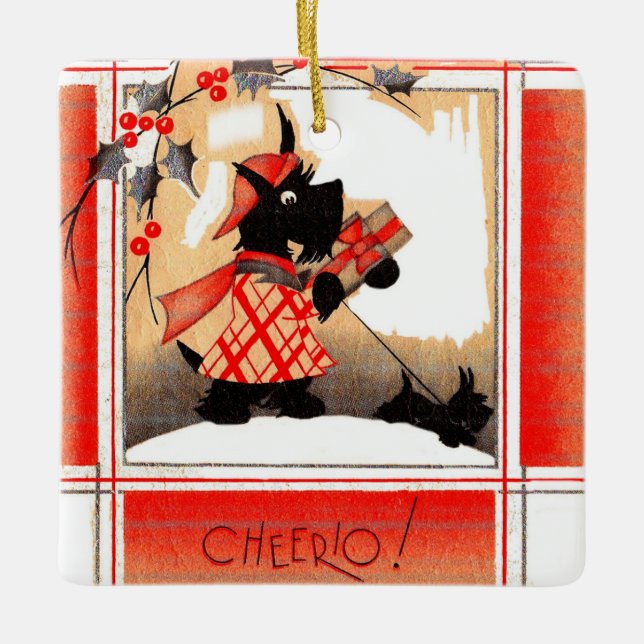 Ornement En Céramique Le chien écossais de Noël des années 1930 dit "Che (Devant)