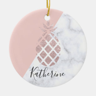 Ornement En Céramique Le marbre blanc de parties scintillantes roses