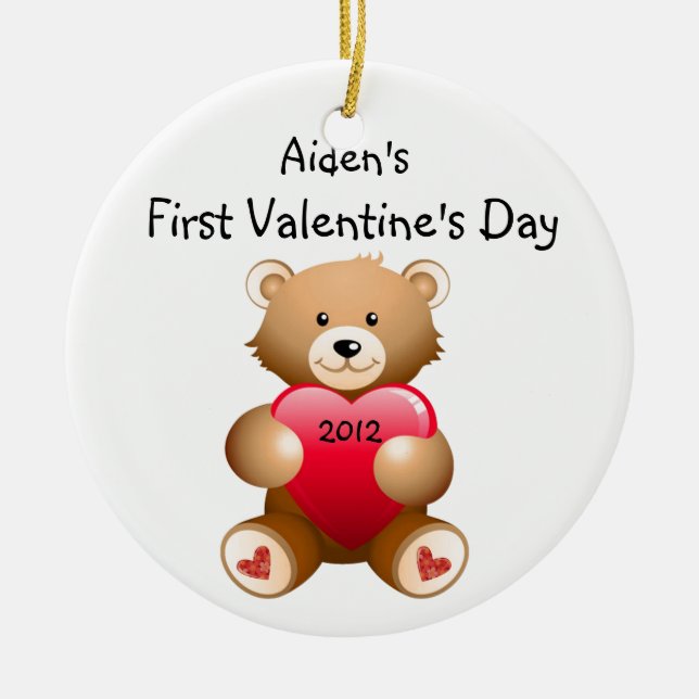 Ornement En Céramique Le nom de votre enfant Première Saint-Valentin (Devant)