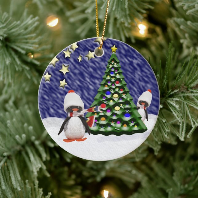 Ornement En Céramique Le paradis de Noël des pingouins (Arbre)