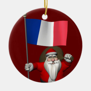 Ornement En Céramique Le Père Noël Avec L'Enseigne De France