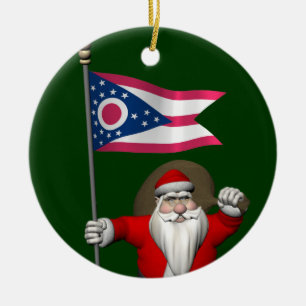 Ornement En Céramique Le Père Noël Avec L'Enseigne De L'Ohio