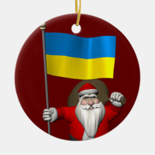 Ornement En Céramique Le Père Noël Avec L'Enseigne De L'Ukraine
