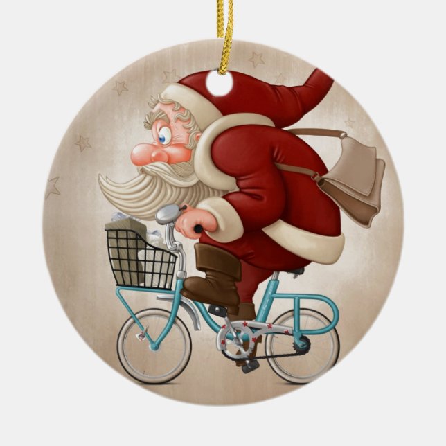 Ornement En Céramique Le père noël monte la bicyclette (Devant)
