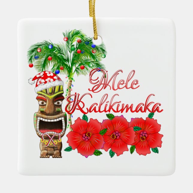 Ornement En Céramique Le Père Noël Tiki Mele Kalikimaka (Devant)