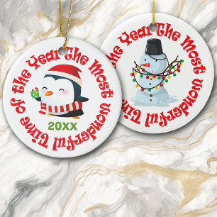 Ornement En Céramique Le plus merveilleux temps Penguin Snowman