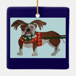 Ornement En Céramique Le Renne du Père Noël Bouledogue