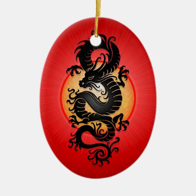 Ornement En Céramique Le rouge a éclaté le dragon chinois (Devant)