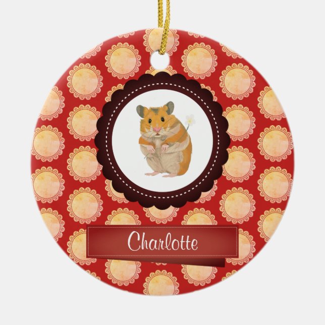 Ornement En Céramique Le rouge ajoutent votre hamster nommé (Devant)