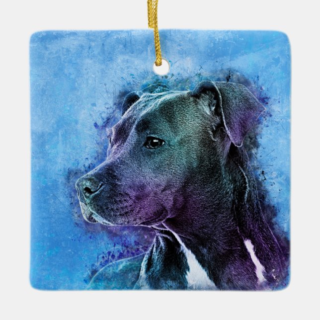 Ornement En Céramique Le Staffordshire Terrier américain - Amstaff (Devant)