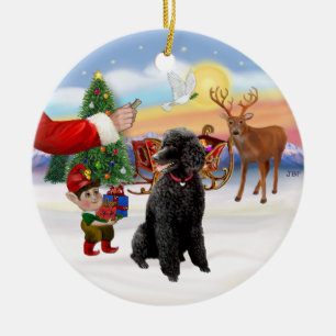 Ornement En Céramique Le Traitement de Père Noël - Caniche Standard Noir