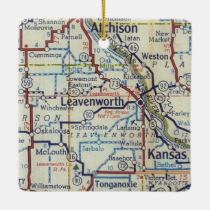 Ornement En Céramique Leavenworth KS Vintage Map