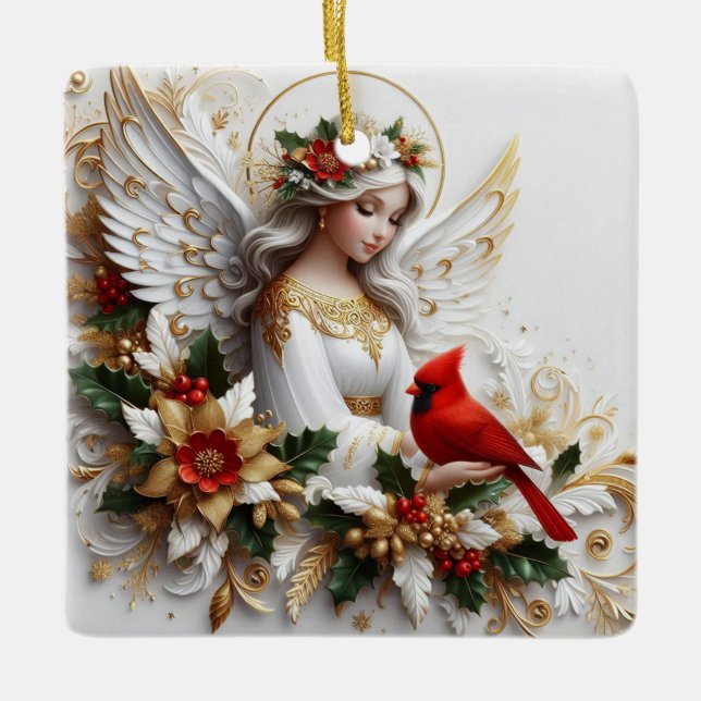 Ornement En Céramique Les cardinaux apparaissent quand les anges sont pr (Devant)