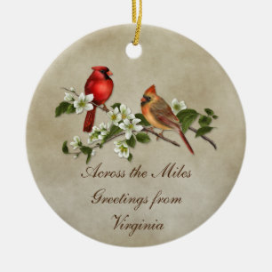 Ornement En Céramique Les Cardinaux Dogwoods Dans Les Miles Noël
