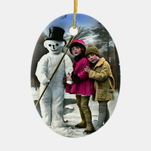 ORNEMENT EN CÉRAMIQUE LES ENFANTS AVEC LA NEIGE (Devant)
