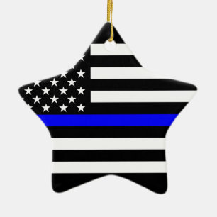 Ornement En Céramique Les Etats-Unis marquent Blue Line mince noir et