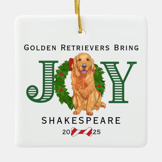 Ornement En Céramique Les Golden Retrievers apportent la joie (Devant)