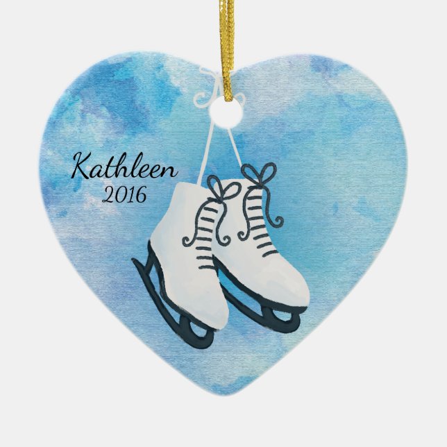 Ornement En Céramique Les patins de glace d'aquarelle ont personnalisé (Devant)