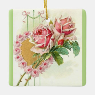 Ornement En Céramique Les plus belles roses et le plus beau coeur roses 