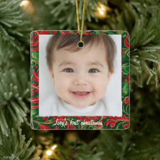 Ornement En Céramique Les premières christamas de bébé avec le nom